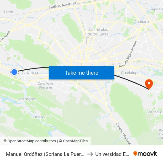 Manuel Ordóñez (Soriana La Puerta 1) to Universidad Edec map