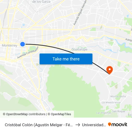 Cristóbal Colón (Agustín Melgar - Félix U. Gómez) to Universidad Edec map