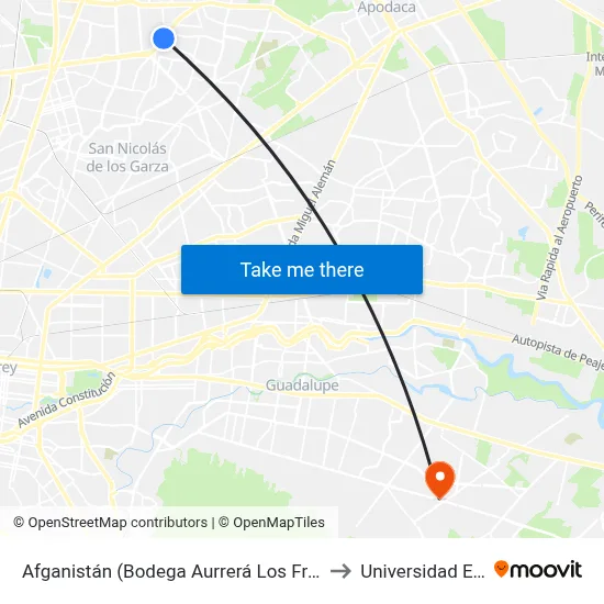 Afganistán (Bodega Aurrerá Los Fresnos) to Universidad Edec map