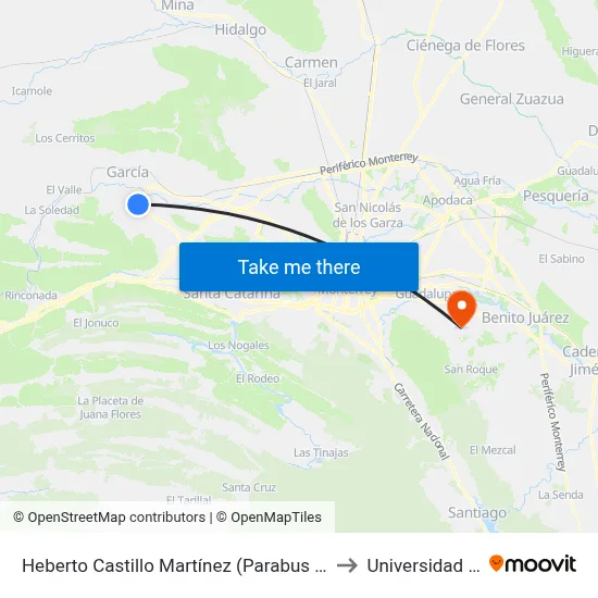 Heberto Castillo Martínez (Parabus 107 Y 307) to Universidad Edec map
