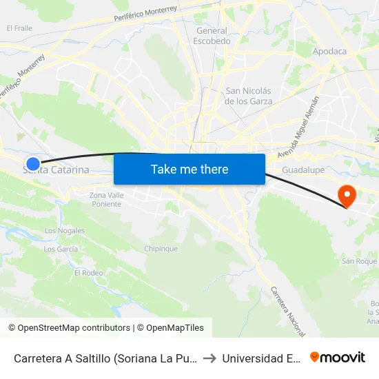 Carretera A Saltillo (Soriana La Puerta) to Universidad Edec map
