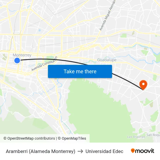 Aramberri (Alameda Monterrey) to Universidad Edec map