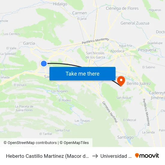 Heberto Castillo Martínez (Macor de México) to Universidad Edec map