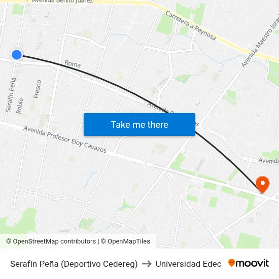 Serafín Peña (Deportivo Cedereg) to Universidad Edec map