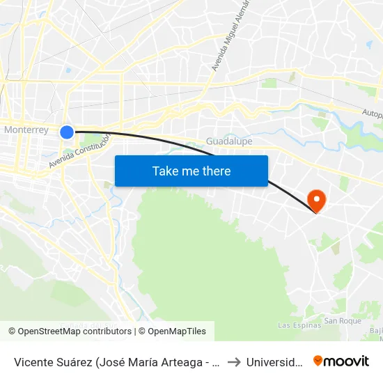 Vicente Suárez (José María Arteaga - Francisco I. Madero) to Universidad Edec map