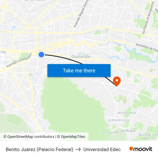 Benito Juárez (Palacio Federal) to Universidad Edec map