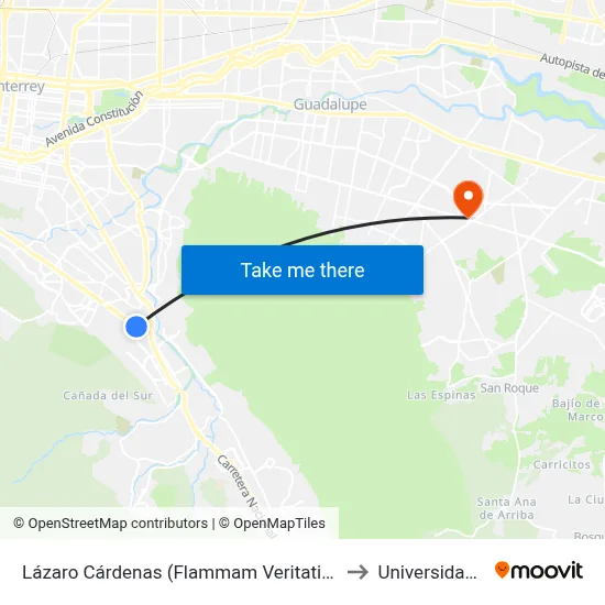 Lázaro Cárdenas (Flammam Veritatis de Mederos) to Universidad Edec map