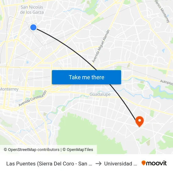 Las Puentes (Sierra Del Coro - San Nicolás) to Universidad Edec map