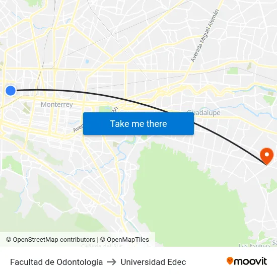 Facultad de Odontología to Universidad Edec map