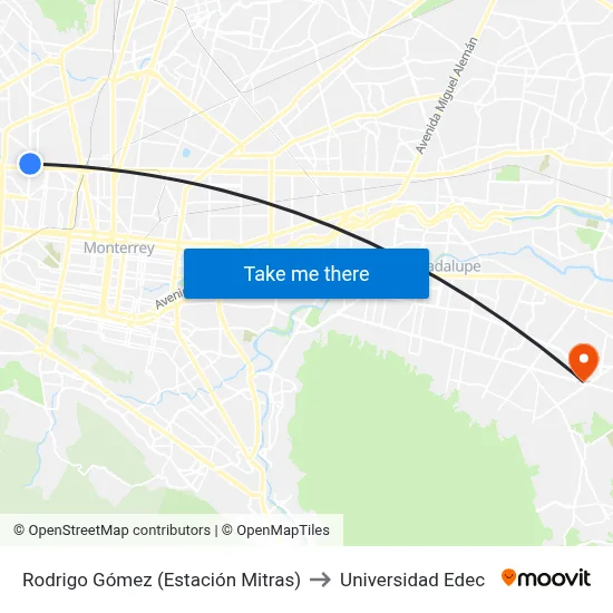 Rodrigo Gómez (Estación Mitras) to Universidad Edec map