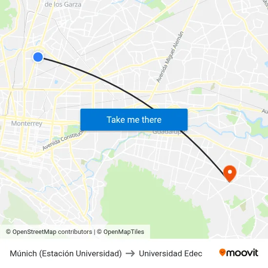 Múnich (Estación Universidad) to Universidad Edec map