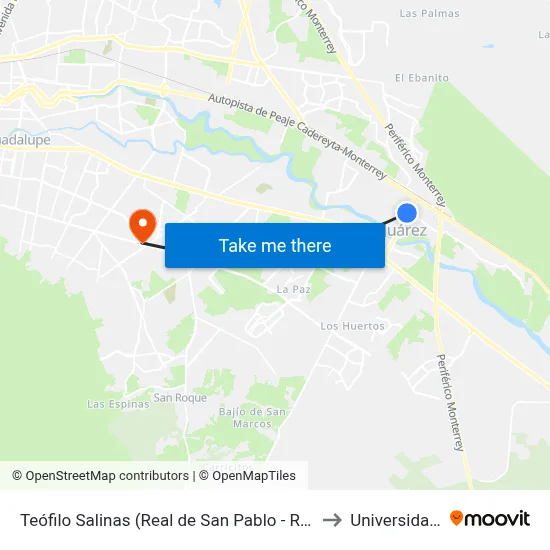 Teófilo Salinas (Real de San Pablo - Real de San Hilario) to Universidad Edec map