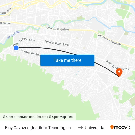 Eloy Cavazos (Instituto Tecnológico de Nuevo León) to Universidad Edec map