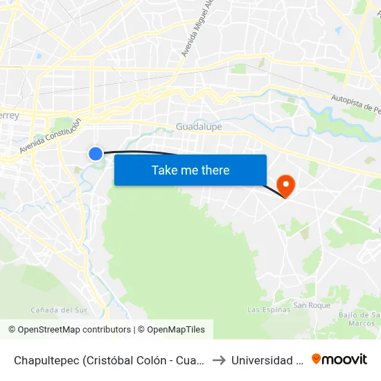 Chapultepec (Cristóbal Colón - Cuauhtémoc) to Universidad Edec map