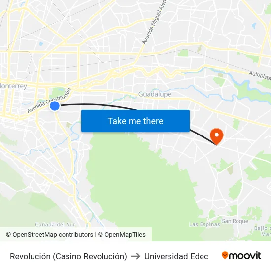Revolución (Casino Revolución) to Universidad Edec map