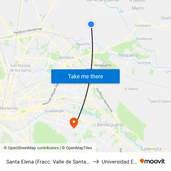Santa Elena (Fracc. Valle de Santa Elena) to Universidad Edec map
