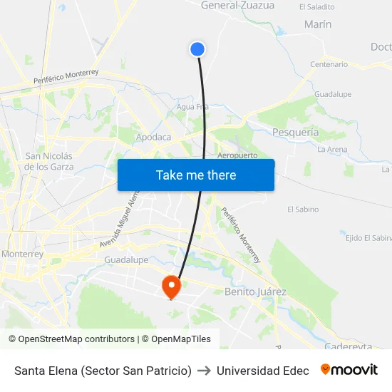 Santa Elena (Sector San Patricio) to Universidad Edec map
