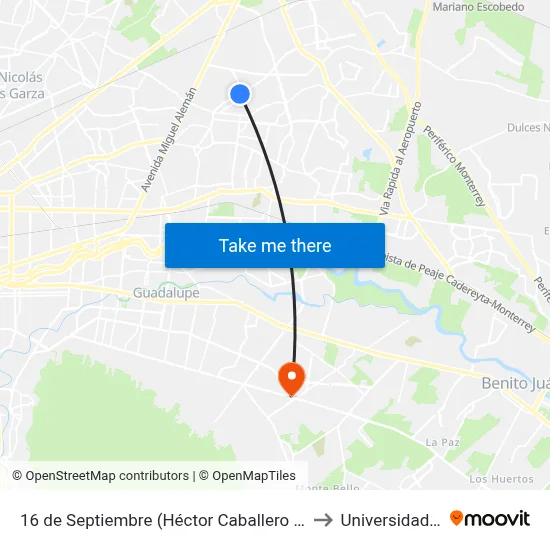 16 de Septiembre (Héctor Caballero - Separador) to Universidad Edec map