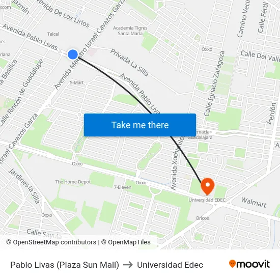Pablo Livas (Plaza Sun Mall) to Universidad Edec map