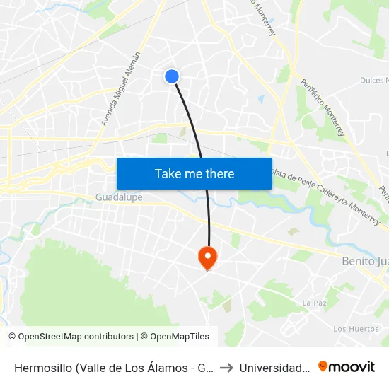 Hermosillo (Valle de Los Álamos - Guadalajara) to Universidad Edec map