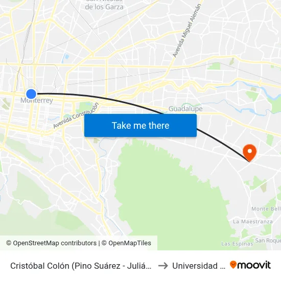 Cristóbal Colón (Pino Suárez - Julián Villagrán) to Universidad Edec map