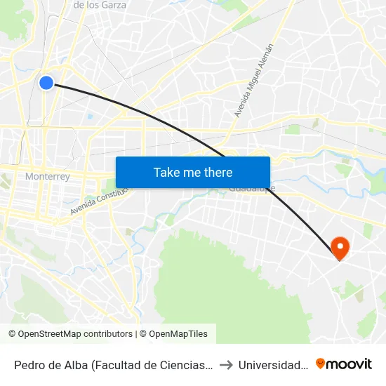 Pedro de Alba (Facultad de Ciencias Biológicas) to Universidad Edec map