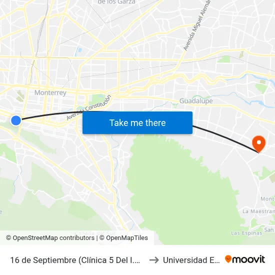 16 de Septiembre (Clínica 5 Del I.M.S.S.) to Universidad Edec map