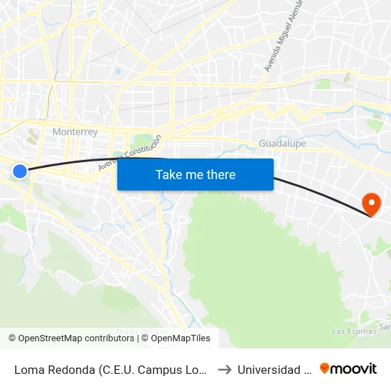 Loma Redonda (C.E.U. Campus Loma Larga) to Universidad Edec map