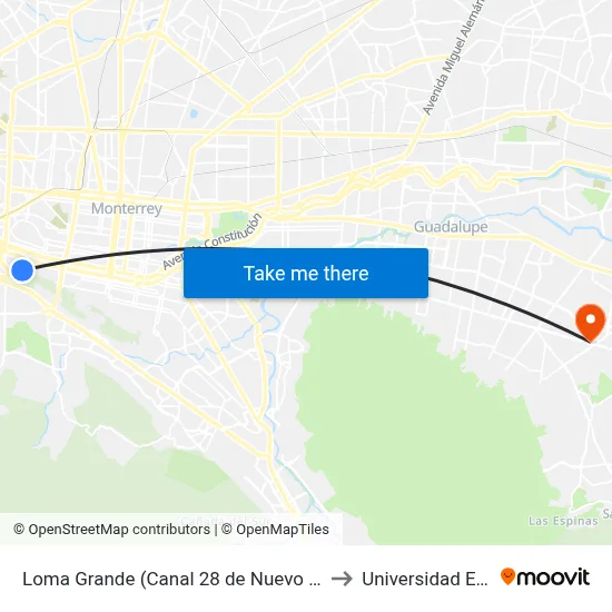 Loma Grande (Canal 28 de Nuevo León) to Universidad Edec map