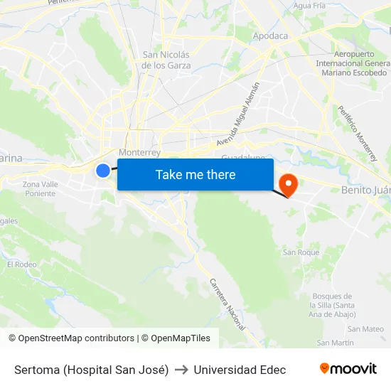 Sertoma (Hospital San José) to Universidad Edec map
