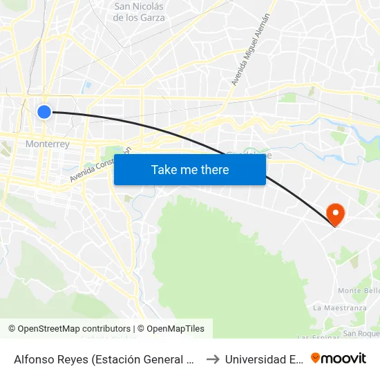 Alfonso Reyes (Estación General Anaya) to Universidad Edec map