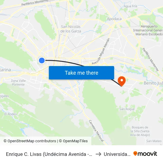 Enrique C. Livas (Undécima Avenida - Lázaro Cárdenas) to Universidad Edec map
