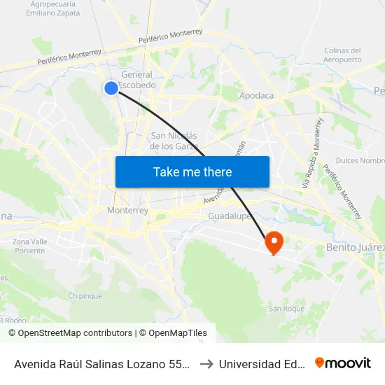 Avenida Raúl Salinas Lozano 5581 to Universidad Edec map
