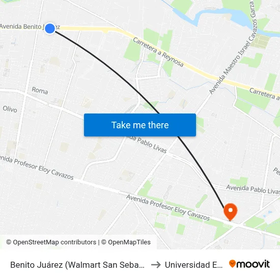 Benito Juárez (Walmart San Sebastián) to Universidad Edec map