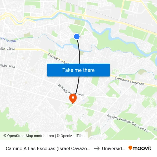 Camino A Las Escobas (Israel Cavazos Garza - Río Guayalejo) to Universidad Edec map