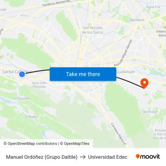 Manuel Ordóñez (Grupo Daltile) to Universidad Edec map