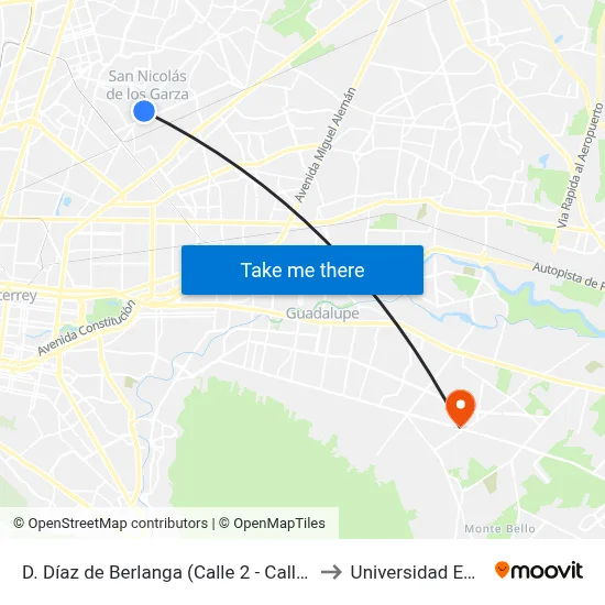 D. Díaz de Berlanga (Calle 2 - Calle 4) to Universidad Edec map