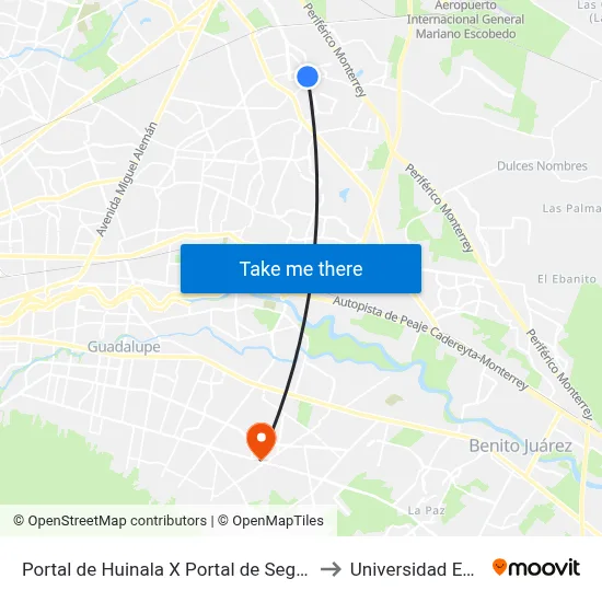 Portal de Huinala X Portal de Segovia to Universidad Edec map