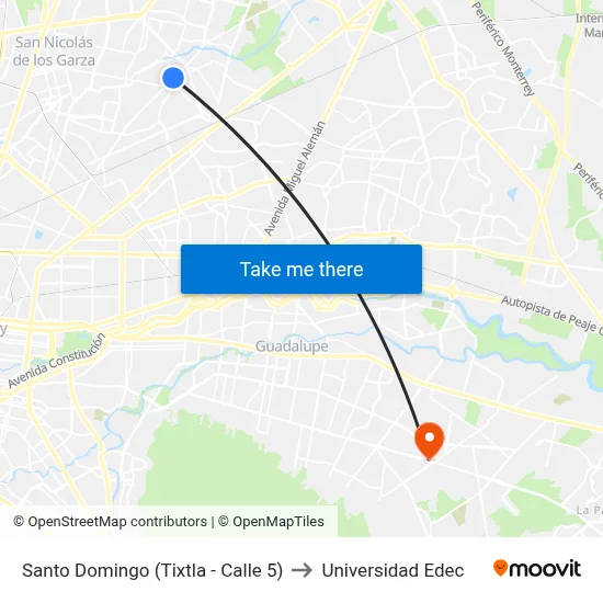 Santo Domingo (Tixtla - Calle 5) to Universidad Edec map