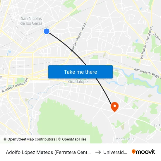 Adolfo López Mateos (Ferretera Centenario de Monterrey) to Universidad Edec map