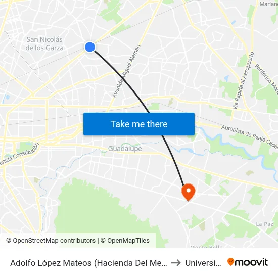 Adolfo López Mateos (Hacienda Del Mezquital - Camino A Santa Rosa) to Universidad Edec map