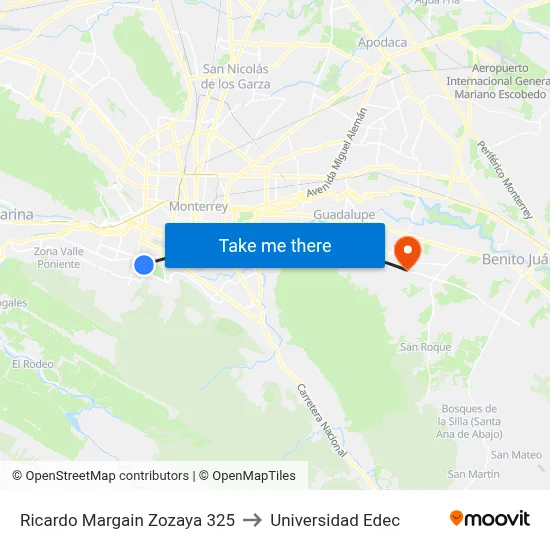 Ricardo Margain Zozaya 325 to Universidad Edec map