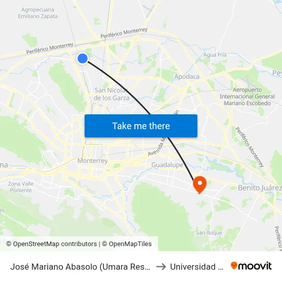 José Mariano Abasolo (Umara Residencial) to Universidad Edec map