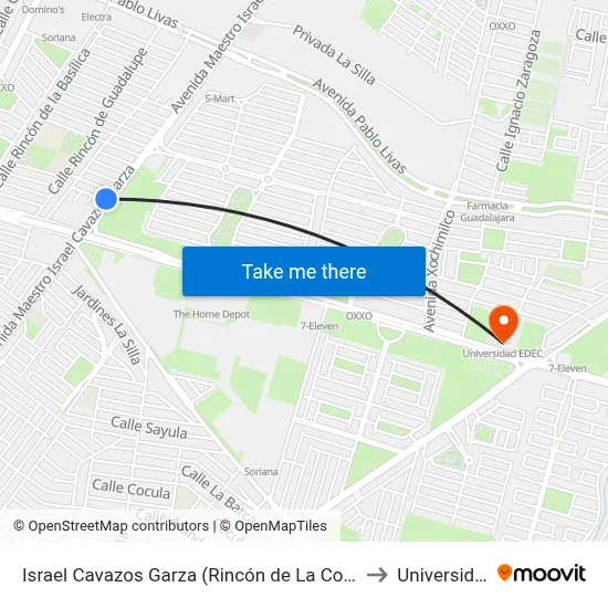 Israel Cavazos Garza (Rincón de La Colina - Rincón Del Bosque) to Universidad Edec map