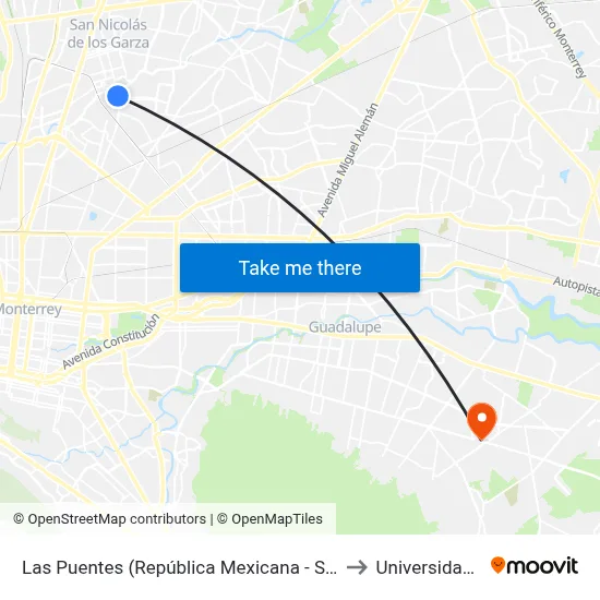 Las Puentes (República Mexicana - Sierra Del Coro) to Universidad Edec map