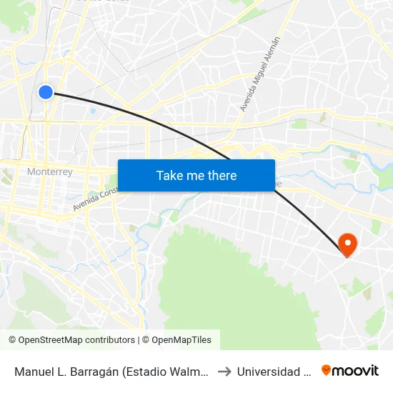 Manuel L. Barragán (Estadio Walmart Park) to Universidad Edec map