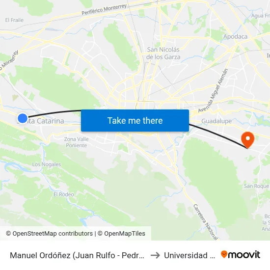 Manuel Ordóñez (Juan Rulfo - Pedro Garfias) to Universidad Edec map