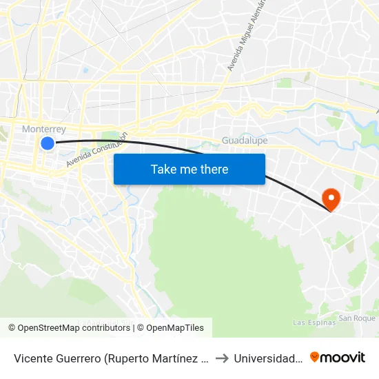 Vicente Guerrero (Ruperto Martínez - Aramberri) to Universidad Edec map
