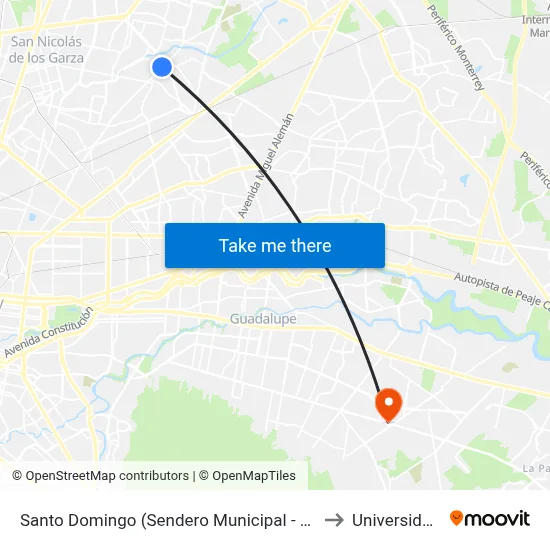 Santo Domingo (Sendero Municipal - Guadalupe Victoria) to Universidad Edec map