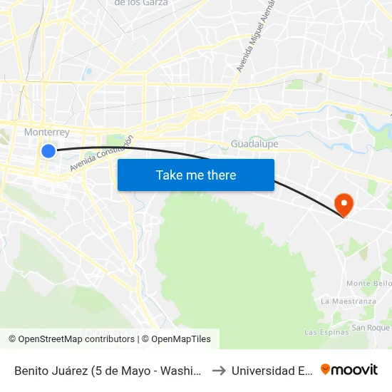 Benito Juárez (5 de Mayo - Washington) to Universidad Edec map